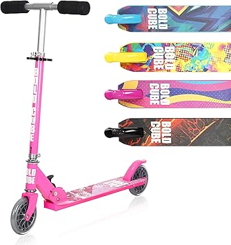 BOLDCUBE Patinete de 2 Dos Ruedas Plegable - Altura Ajustable - Aluminio Monopatín con PU Ruedas - Scooter para Ciudad Niños 5-14 Años (Rosa): Amazon.es: Deportes y aire libre