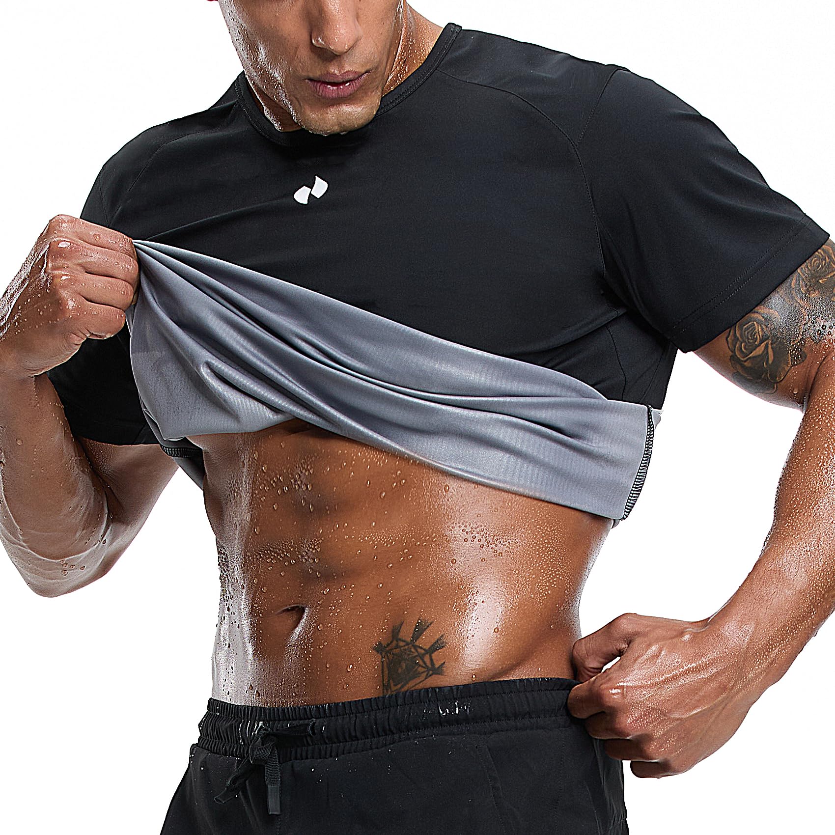 Photo 1 of HOTSUIT Sauna Shirt for Men Heat Trapping Workout Shirts for Men Short Sleeve Sweat Vest for Gym Exercise, Black 2XL
