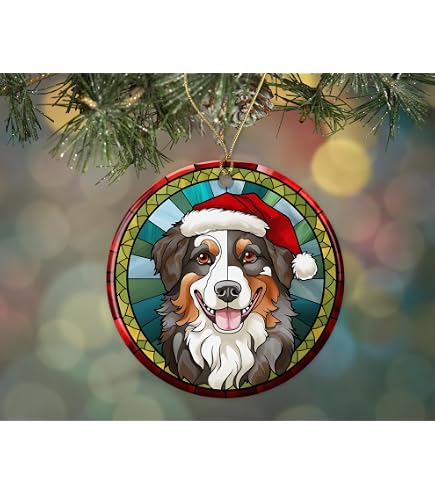Decorazione Natalizia Per Albero: Biscottino A Forma Di Cane Pastore Australiano Con Coda Tagliata, Colore Blu