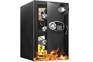 HOLOJOY 2.5 Cu Ft Large Safe Box with Fireproof Waterproof for Documents - Steel Security Personal Fire Safe with Digital Keypad, Emergency Battery Box & Combination Lock, Safety Box for Valuables Money Cash