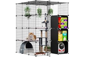 Eiiel Large Cat Cage with Storage Cube Cat Playpen Detachable Metal Wire Indoor DIY Kennels Crate Large Exercise Place Ideal for 1-4 Cat