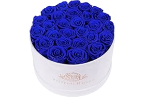 PRIFROTI Forever Real Roses in Suede Box - 27-Piece Roses in a Luxury Box - Real Preserved Roses That Last Over a Year - Valentines Day Flowers for Delivery Prime - Mothers Day, Birthday (Royal Blue)