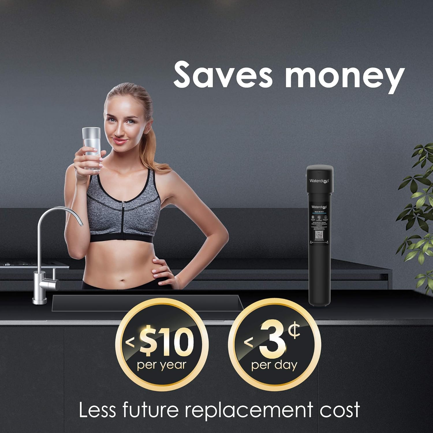 Waterdrop 17UB Under Sink Water Filter System, 3-Year Ultra Long Lifetime Drinking Water Filtration System, with Dedicated Brushed Nickel Faucet, Removes 99% Lead, Chlorine, Bad Taste & Odor, USA Tech - - 