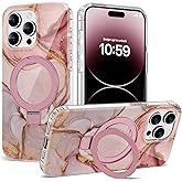 ETPESOK Compatible with iPhone 14 Pro Max Case Marble Pattern with Magnetic Ring Stand [Compatible with Mag-Safe] TPU Protective Phone Case for iPhone 14 Pro Max 6.7", Marble Pink