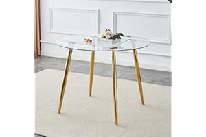NEWPEAS 40'' Round Glass Dining Table for 4 People with 0.3'' Tempered Glass Tabletop, Modern Dining Room Table with 4 Golden Metal Legs for Dining Room Kitchen Living Room.