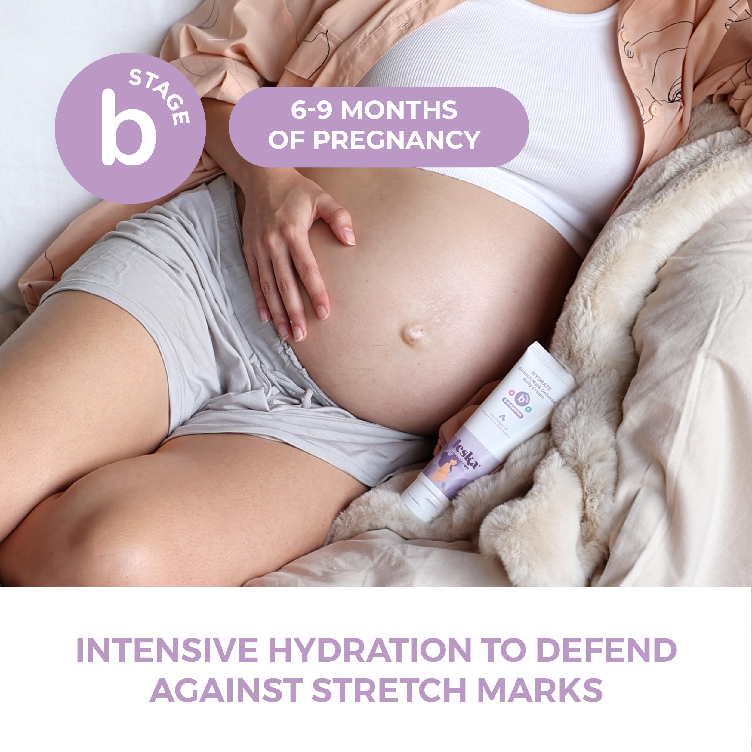 LESKA Maternity Stretch Mark Cream | STAGE B: HYDRATE Stretch Mark Defense Belly Cream (Pregnancy Months 6-9) | Part of a Complete 3-Stage Pregnancy Skincare System | New Mom Gifts (4oz)