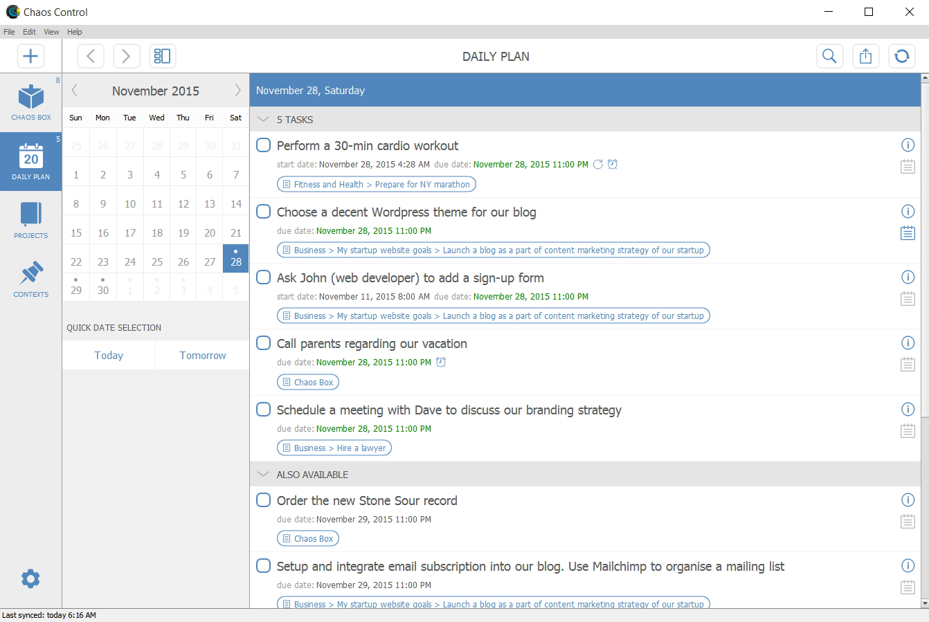 Chaos Control - personal organizer based on GTD [Download]