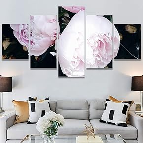 SIGNWIN 5 Panel Canvas Wall Art Pink Arrangement...