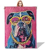 Plistiz Cool Bulldog Throw Blanket 50x60 Inch, Pop Art Style Blankets for Modern Decor, Bulldog Dog Flannel Blankets, Bulldog Gifts for Dog Lovers Women