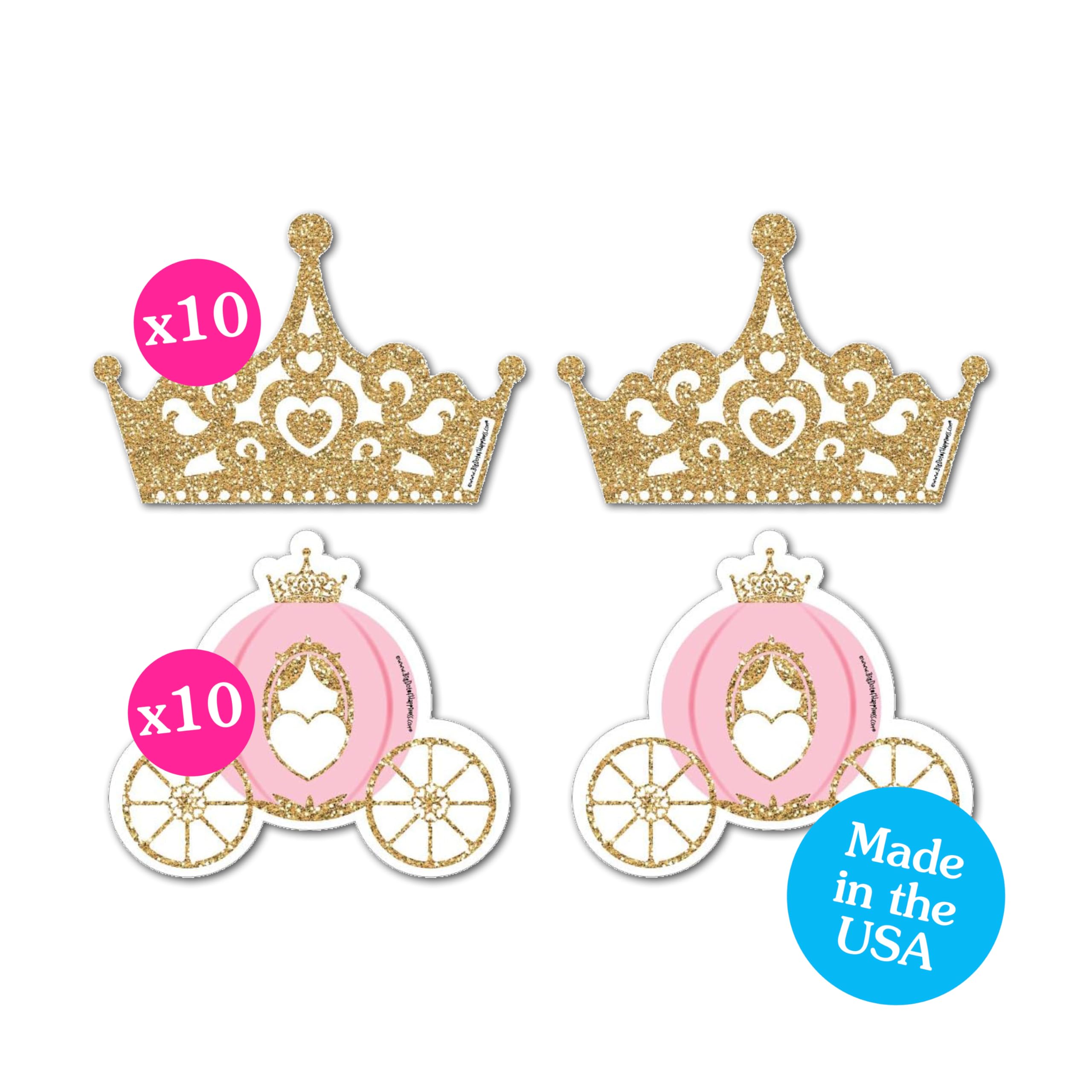 Big Dot of Happiness Little Princess Crown - Tiara & Carriage Decorations DIY Pink and Gold Princess Baby Shower or Birthday Party Essentials - Set of 20