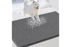 IM HOME Dog Door Mats for Muddy Paws, Chenille Absorbent Dog Mats, Non Slip Heavy Mud Mat for Dogs, Soft Pet Mat for Entryway, Mud Paws, Inside Floor,48" x 38", Grey