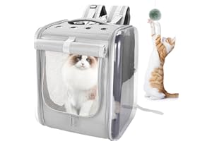 OUTAMATEUR Pet Carrier Backpack,Cat Backpack Carrier with Breathable Holes,Portable Pet Travel Carrier for Large/Small Cats and Dogs,Ideal for Outdoor Picnic,Hiking,Camping,Traveling (Gray)