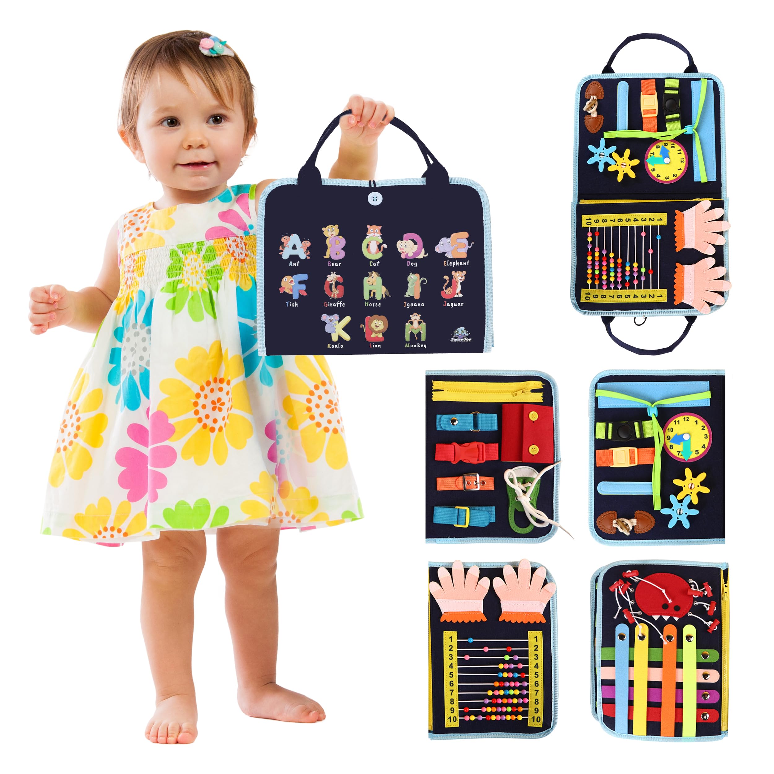 JAGSYJOY Busy Book for Toddlers - Montessori Busy Board with Sensory Activities for Learning Fine Motor Skills, Travel Toys for Toddlers for Airplane, Car. for Boys and Girls.
