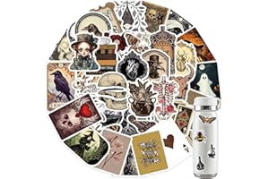 50 Pcs Aesthetic Gothic Stickers - Spooky Skulls, Bats, Roses & Raven Designs,Halloween Vinyl Waterproof Decals for Laptops, 
