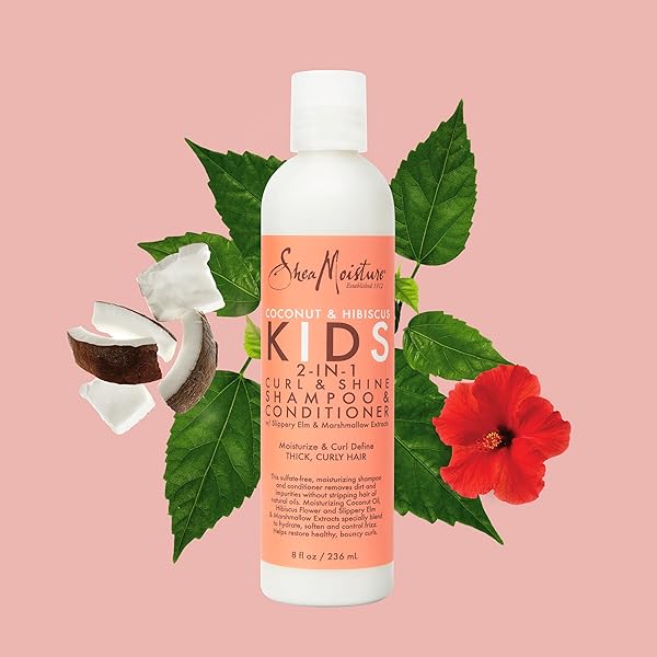 SHEAMOISTURE 2-IN-1 SHAMPOO AND CONDITIONER FOR KIDS COCONUT AND HIBISCUS COCONUT OIL FOR HAIR AND DRY CURLS 8 OZ