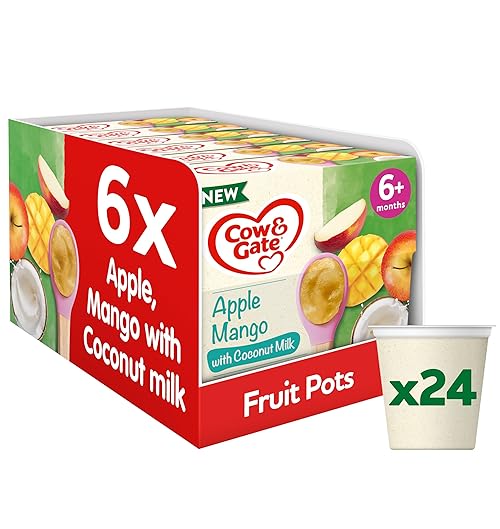 Cow & Gate Baby Food - Apple & Mango with Coconut Milk - Baby, Toddler and Kids Snacks - Fruit Pot Multipack - 6+ Months - 4x95g (24 Pots)