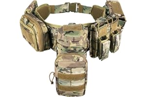 BOMTURN Tactical Battle Belt Military Molle War Duty Belt Law Enforcement for Police Army 7 in 1 Set