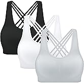 MIRITY Strappy Sports Bra for Women - Padded Seamless Support for Yoga Gym Workout Fitness Pack of 3