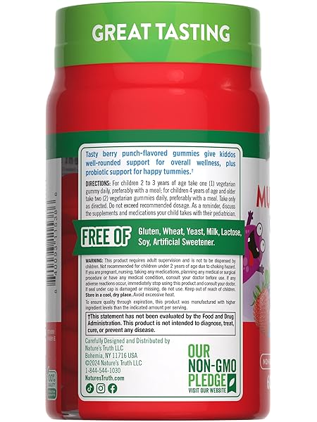 NATURE’S TRUTH KIDS MULTIVITAMIN GUMMIES WITH PROBIOTICS | 60 COUNT | BERRY PUNCH FLAVOR | VEGETARIAN, NON-GMO, AND GLUTEN FREE SUPPLEMENT