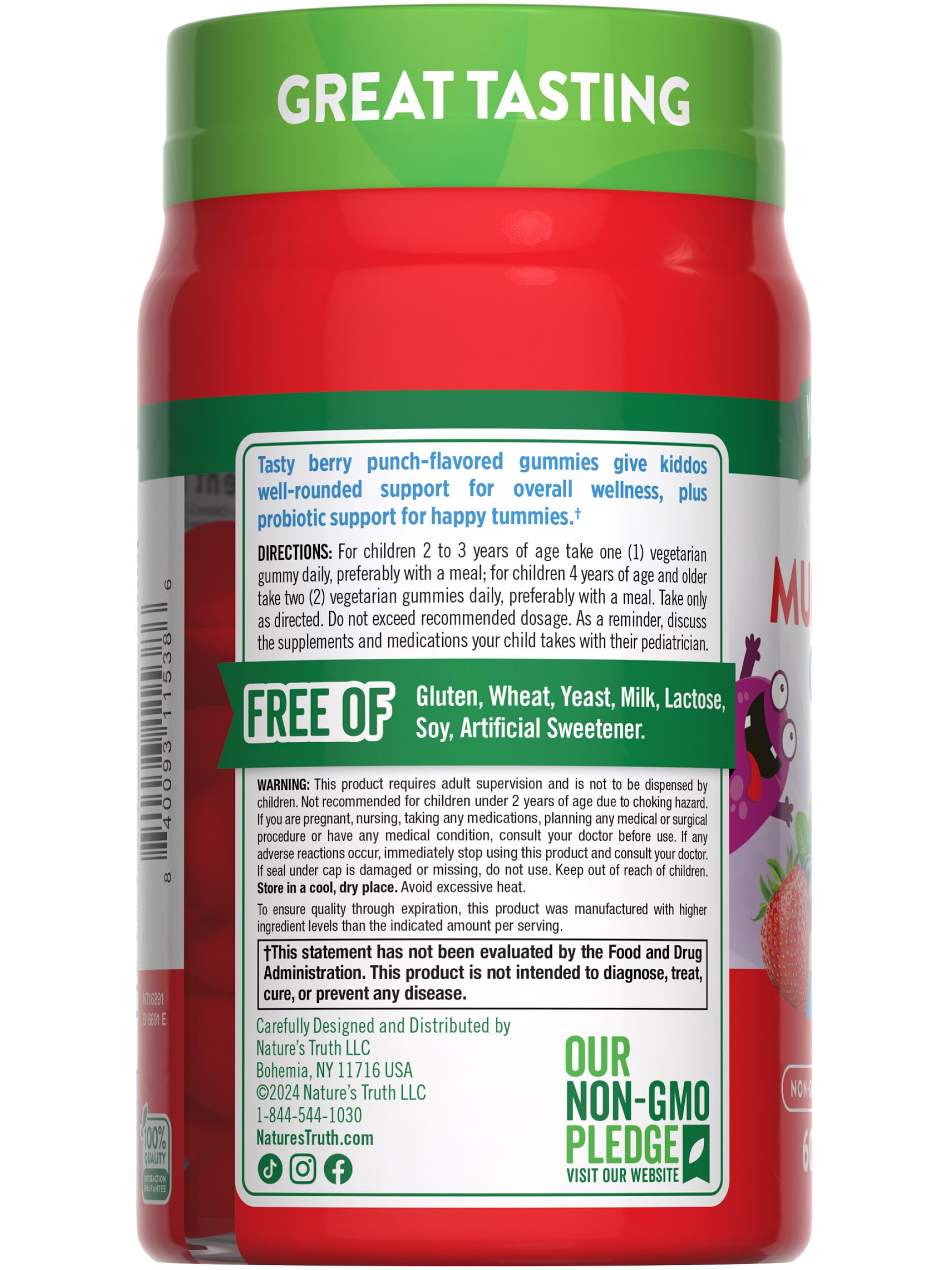 Nature's Truth Kids Multivitamin Gummies with Probiotics | 60 Count | Berry Punch Flavor | Vegetarian, Non-GMO, and Gluten Free Supplement