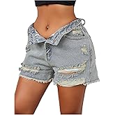 Floerns Women's Y2k Mid Rise Ripped Jean Shorts Distressed Straight Leg Denim Shorts