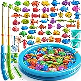 TEMI Magnet Fishing Game for Kids 4-8, Fish Toys for Kids 3-5, Bathtub Floating Fishing Pole, Water Table Pool with Rod Net, Summer Water Play Indoor and Outdoor, Gifts for Holiday for Boy and Girls