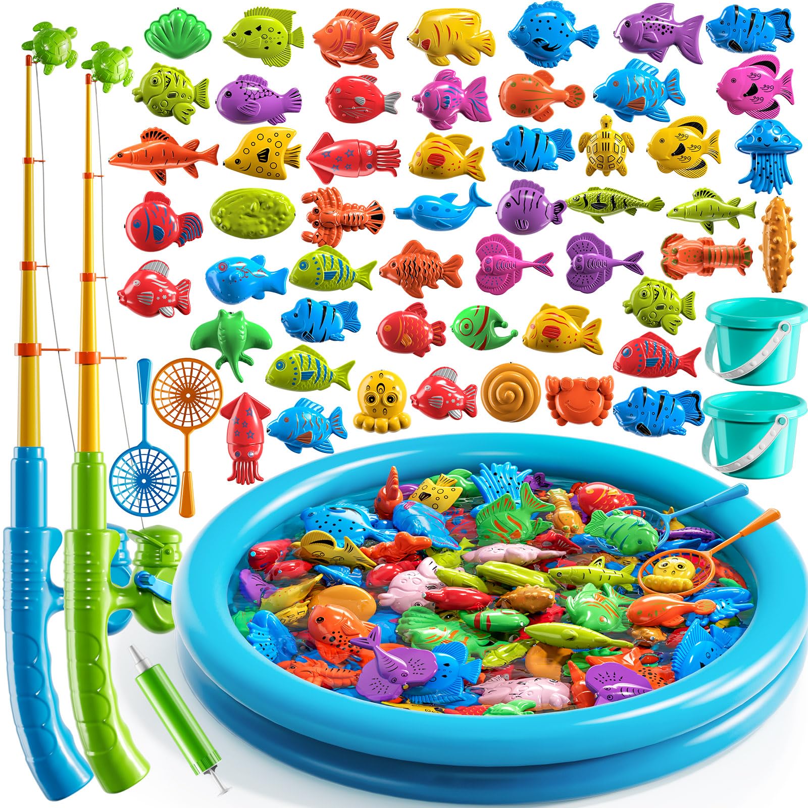 JUKUDAHU Magnetic Fishing Game for Kids 3-5 - Fish Toys for boys girls, Bathtub Floating Toy Fishing Pole, Water Table Pool with Rod Net, Bath Outdoor Gifts for Toddlers Baby Age 3 4 5 6 7 8 Year Old — image 1