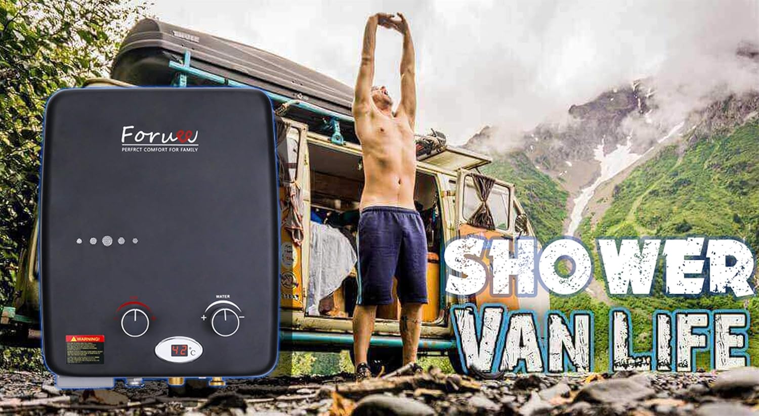 Portable Propane Tankless Water Heater, 1.32GPM/5Litre Capacity, 6-IN-1 Multiple Protection, 7 More Usage Scenarios, Low Pressure Startup, Black - - 