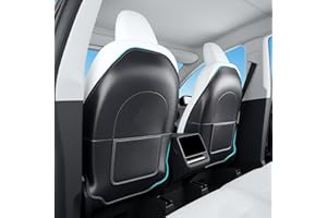 TOPABYTE Seat Back Kick Protector for Tesla Model Y Model 3 Model S Model X Leather Backseat Mats for Kids Wear-Resistant Back Seat Cover with Extra Organizer Pocket 2 PCS -Carbon Fiber