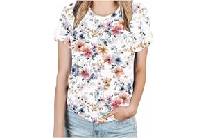 Feancey Fashion Tops for Women Plus Size Short Sleeve Tunic Tees Novetly Floral Print T-Shirt Casual Summer Crewneck Blouses