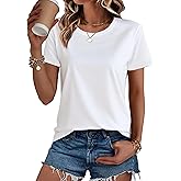 SMENG Women's Cotton Crewneck T-Shirts Short Sleeve Basic Solid Color Tee Classic-Fit Shirt Breathable Comfy Summer Top