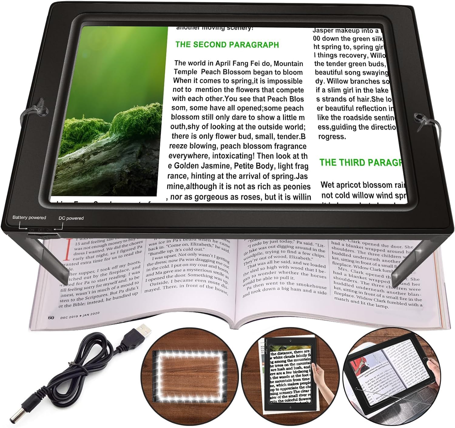 Magnifying Glass with Light,Reading Magnifier for Books,4X Large Lens and 50 LED Illuminated Light, Ideal for Seniors with Macular Degeneration, Reading Enthusiasts, Hobbies, and Curious Kids