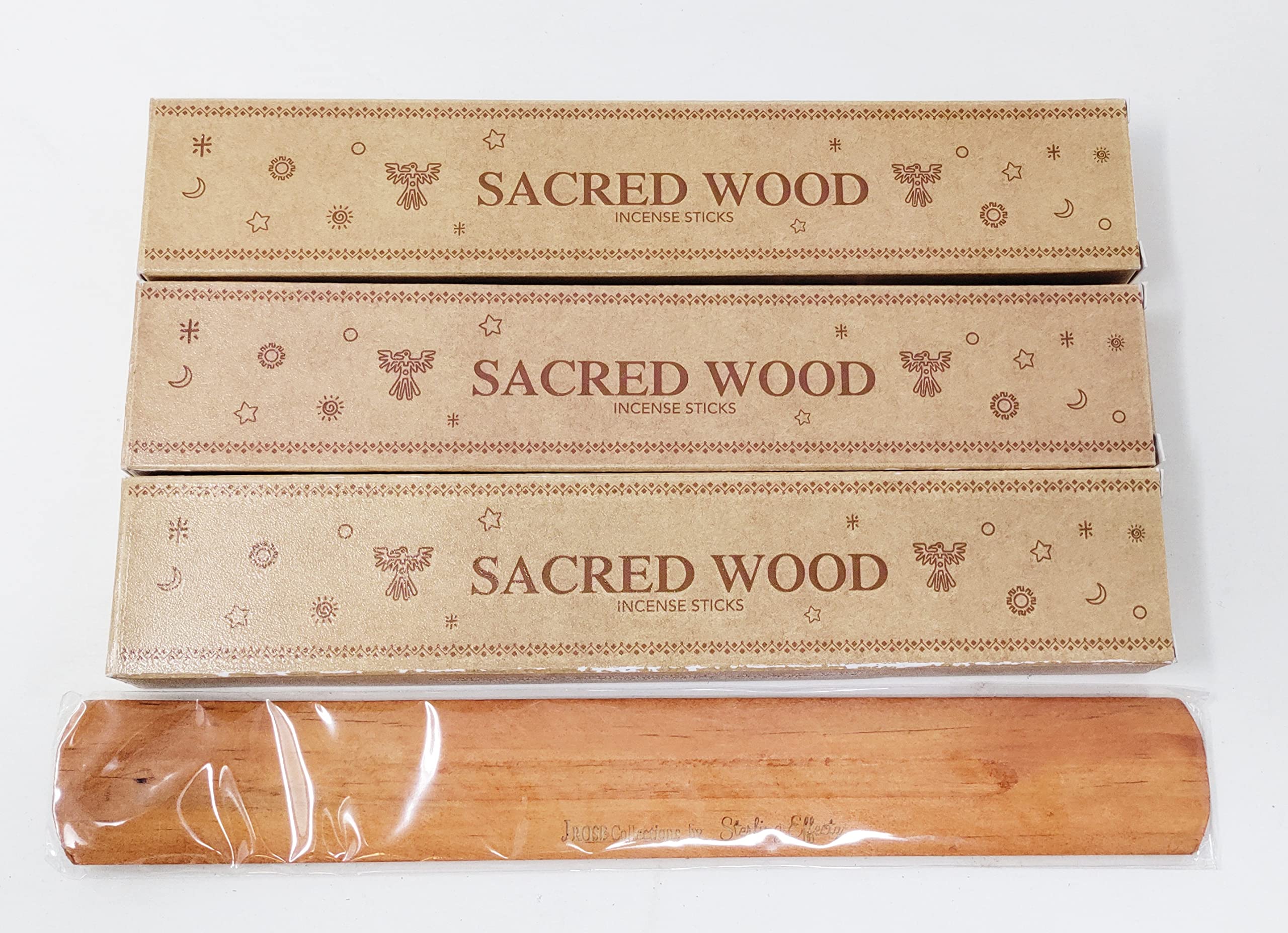 New Moon Incense & JRose Collections Combo Incense Sticks, 3 Packs of 15gms with JROSE Incense Sticks Holder (3 X Sacred Wood)