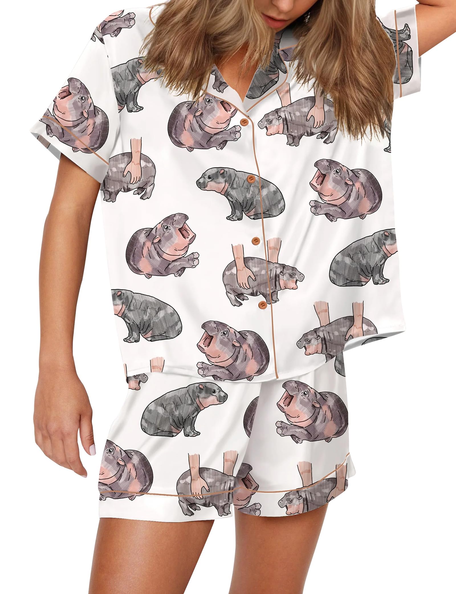 SHESHOW Pajamas for Women Set Cute Preppy Pjs Short Sleeve Shorts 2 Piece Loungewear Sets Image