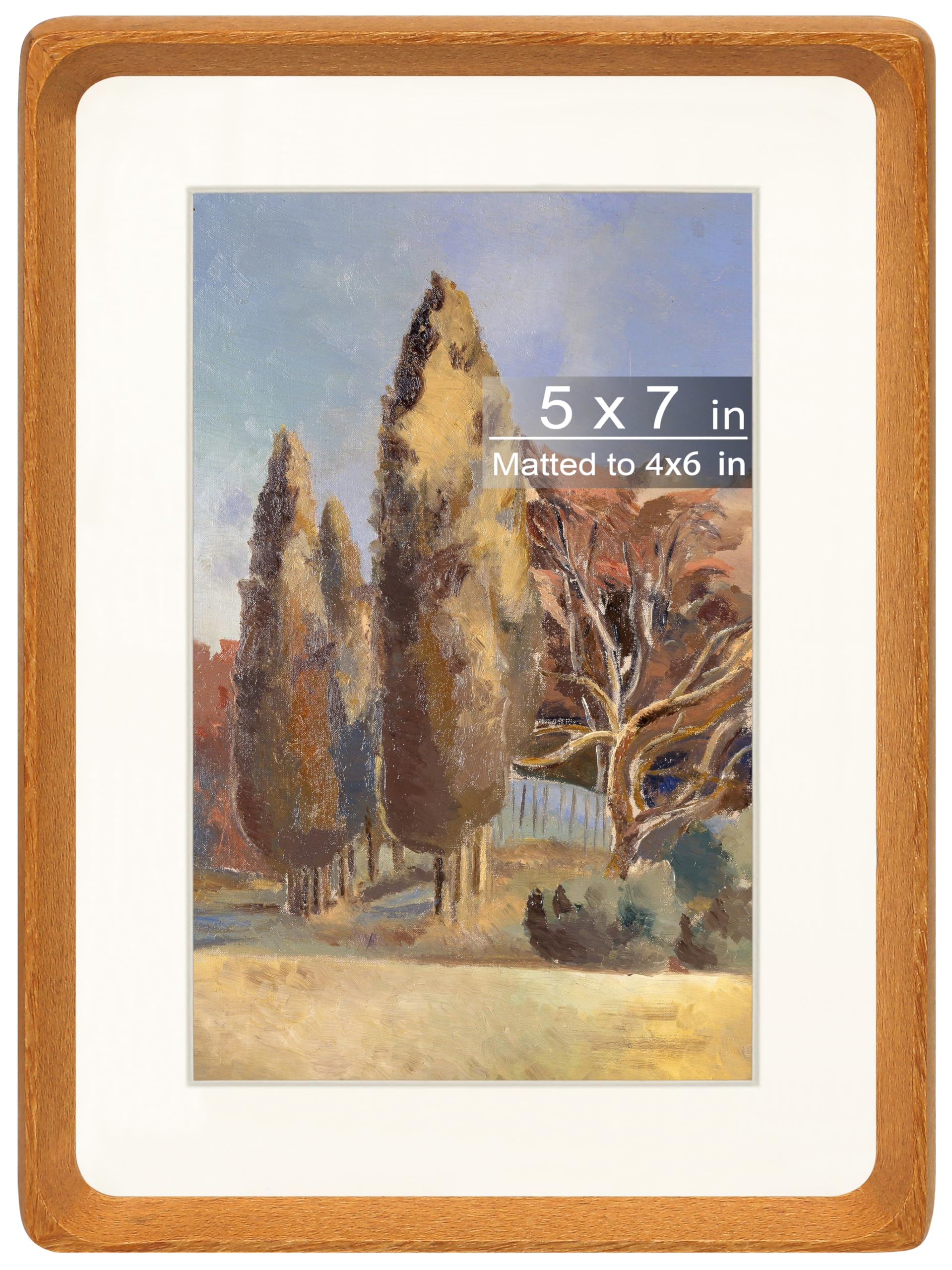 Photo 1 of Gdfmsc 5x7 Picture Frame with Mat for 4x6, Natural Teak Wood Handcrafted Rounded Corner with Real Glass, Vertical or Horizontal Display Photo Gallery Wall & Tabletop Frame