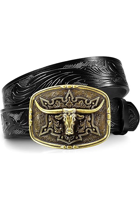 小物 AFB Buckle belt cow leather size L Elilier Men's Western Cowboy Leather Buckle Belts with