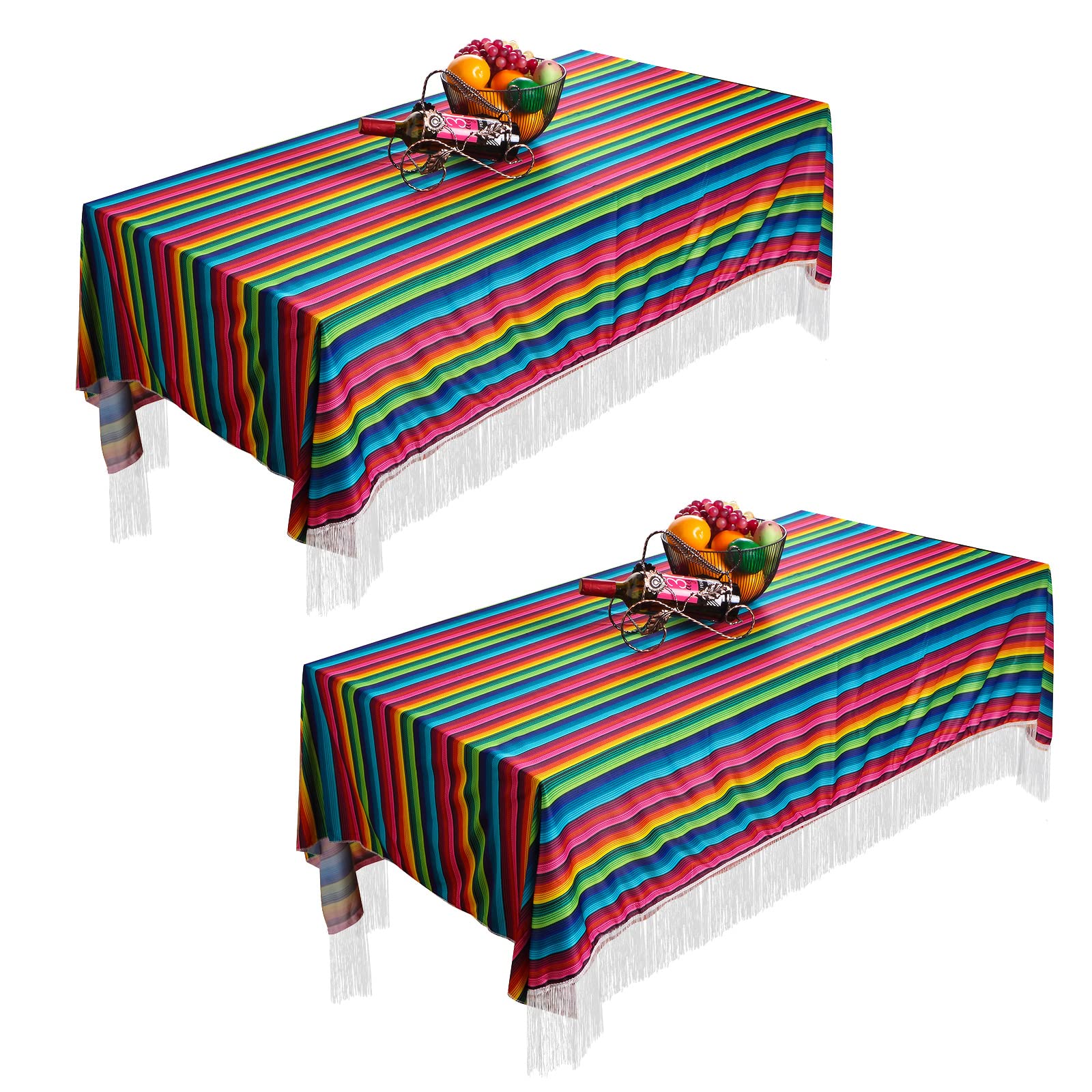 2 Pieces 79 x 55 Inch Mexican Tablecloth Serape Blanket Rectangle Fiesta Table Runner Colored Striped Table Cover for Cinco De Mayo Wedding Party Favors Decorations Outdoor Picnic Dining Supplies