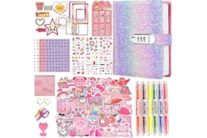 NLDOHUTO Diary for Girls Ages 8-12 with Lock and Password Protection, journal for teen girls, Journal Kit for Girls Ages 8-12, Glitter Material, Secure Diary with Lock, journal set for Kids Ages 7-10
