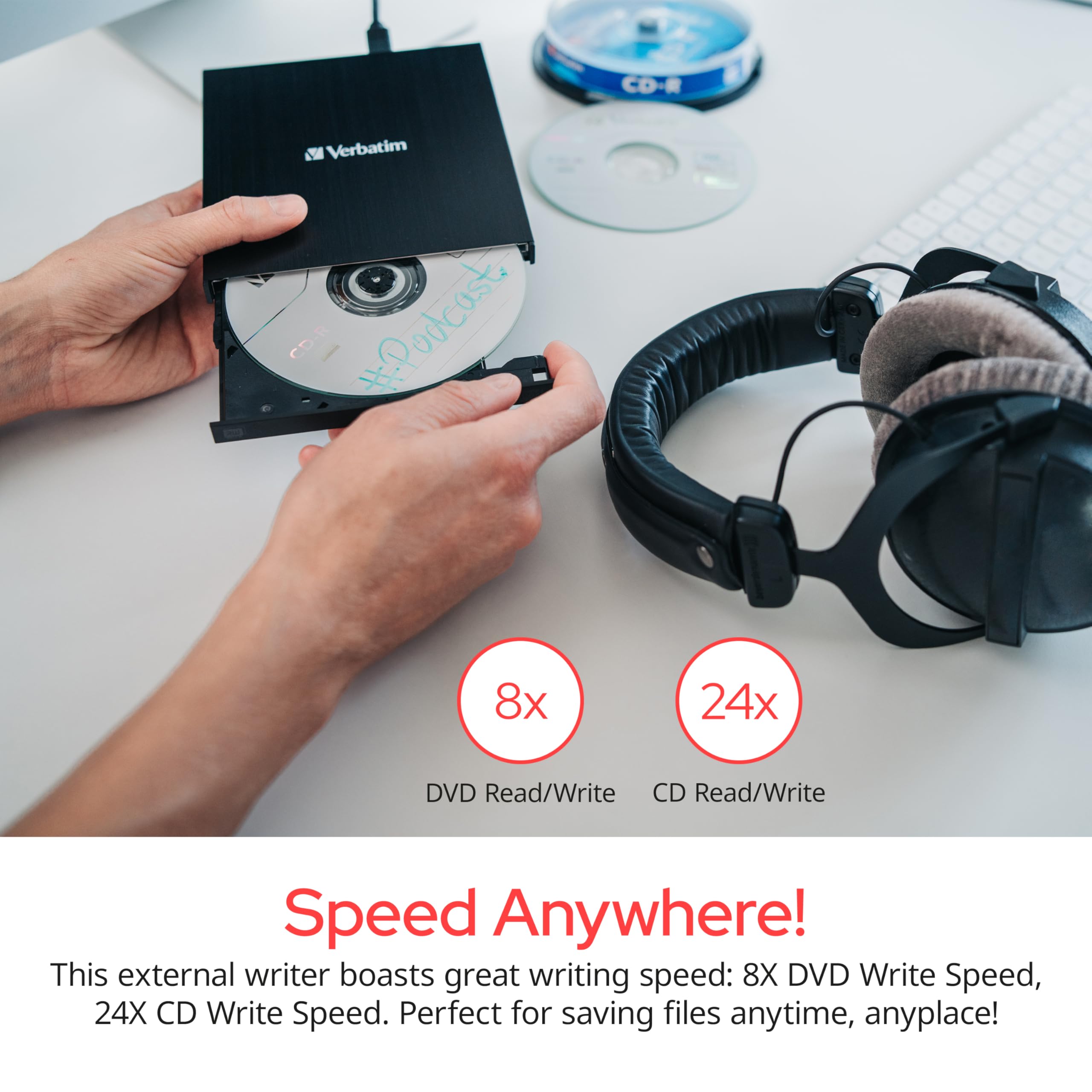 Verbatim Slimline CD / DVD Drive - External USB 2.0 CD DVD +/-RW Burner for Laptops and Notebooks with M-DISC Support - Mac & PC Compatible - Nero Burn & Archive Software Included - Black