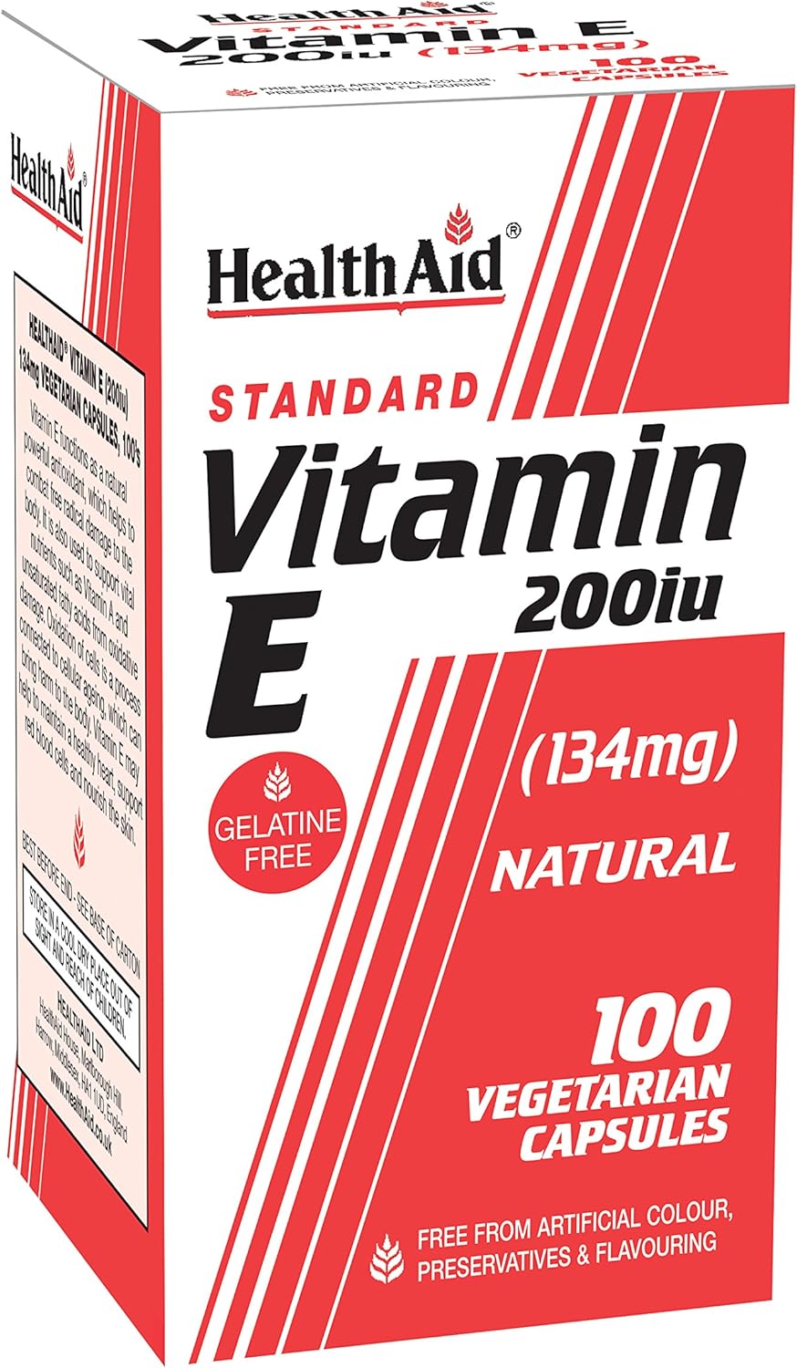 HealthAid Vitamin E 200iu, 100 Vegicaps, No, 100 count (Pack of 1)