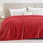 BEDELITE King Size Blanket for Bed, 300GSM Soft & Warm Fleece Blanket, Decorative and Giftable Striped Red Blankets for Women, Men, 108"x90"