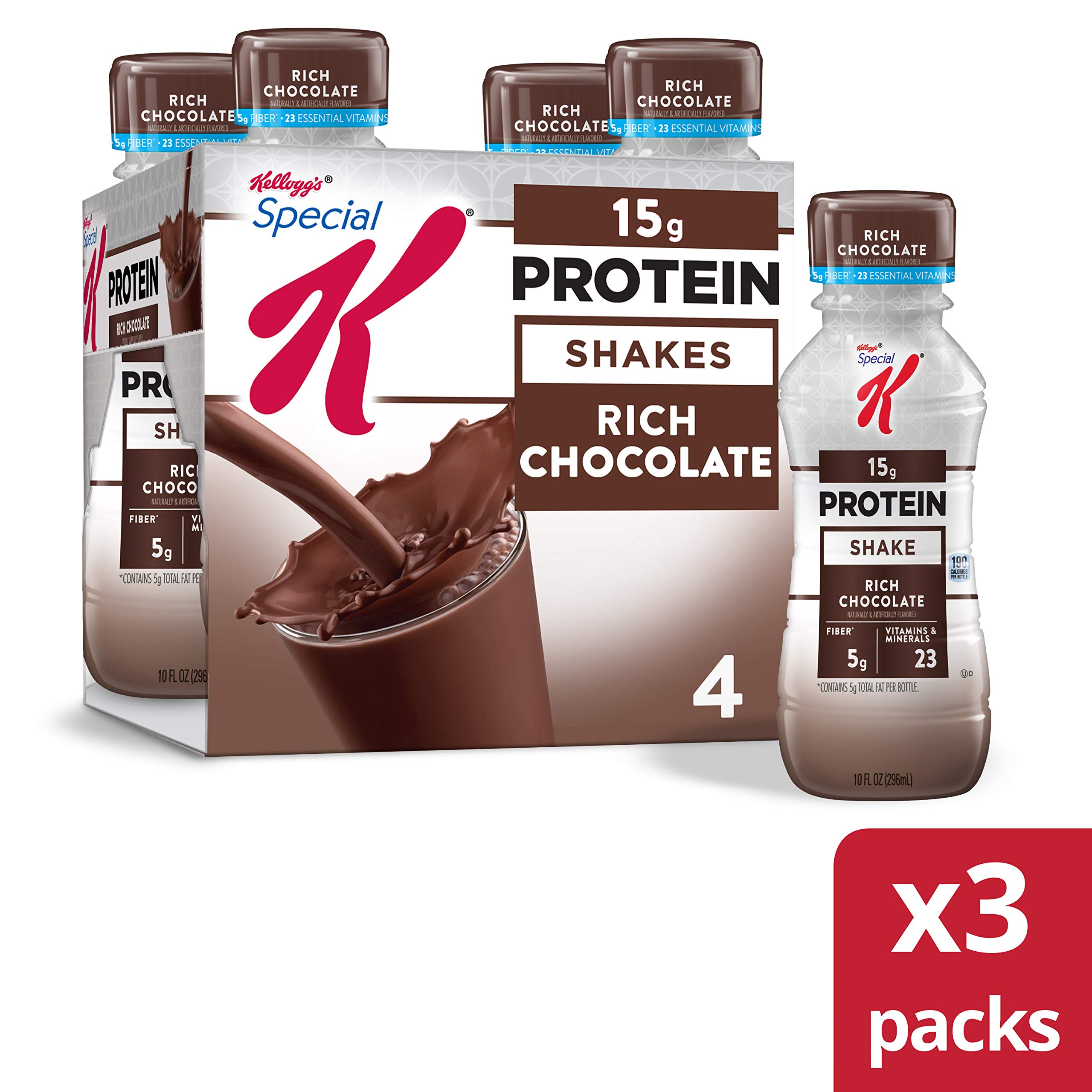 Kellogg's Special K Protein Shakes, Rich Chocolate, Gluten Free, 10 fl oz Bottles, 4 Count (Pack of 3) EXPIRED 12-18-2019