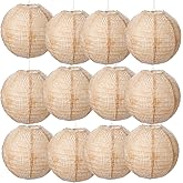 12 Pack Print Burlap Paper Lanterns Round Chinese Paper Lantern Burlap Hanging Papers Lanterns Decorative Farmhouse Classroom Decor for Baby Shower Rustic Vintage Wedding Classroom Birthday(8 Inch)