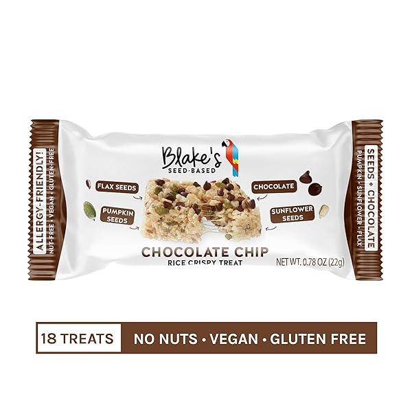 BLAKE’S SEED BASED RICE CRISPY TREATS – CHOCOLATE CHIP (6 COUNT), NUT FREE, GLUTEN FREE, DAIRY FREE & VEGAN, HEALTHY SNACKS FOR KIDS OR ADULTS, SCHOOL SAFE, LOW CALORIE ORGANIC SOY FREE SNACK