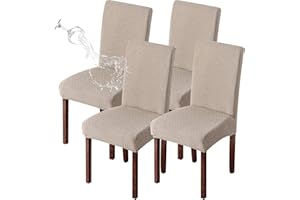 Genina Waterproof Chair Covers for Dining Room Set of 4 Kitchen Chair Covers Parson Dining Chair Slipcover,Khaki