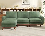 Vesgantti 97" L-Shape Modular Sofa, 3-Seat Corduroy Couch with Movable Ottoman, Sectional Sofa for Living Room, Green