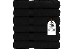HERCULEAN Premium Bath Towels 24 x 48 Pack of 6 | Quick Dry and Highly Absorbent | 100% Cotton Terry Towels for Bathroom - Perfect for Shower - Pool and Spa - Luxury Soft Towels - Black