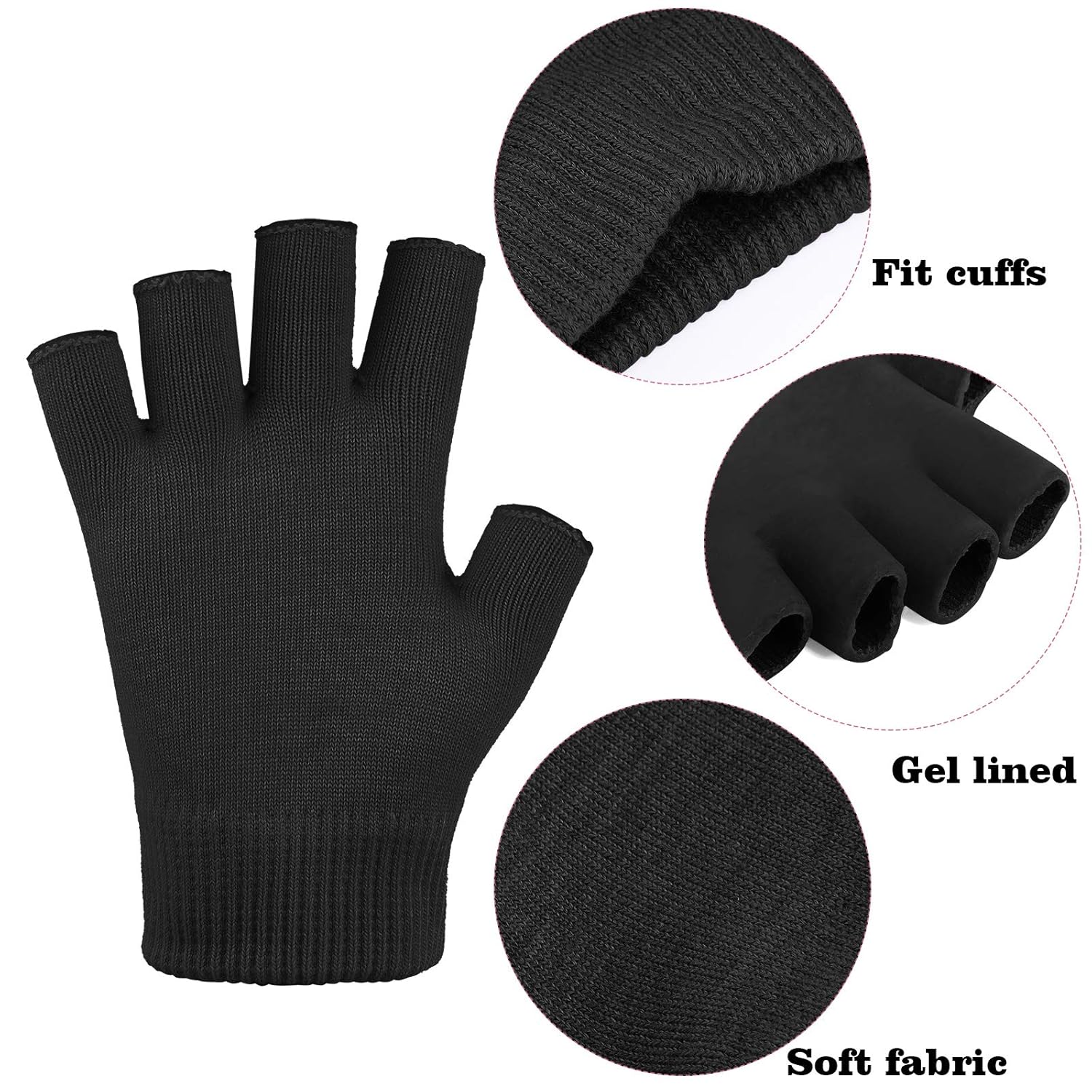 Elcoho 3 Pairs Moisturizing Gloves with Gel Lining Fingerless Moisturizing Glove Cotton Gloves Dry Hands Treatment for Dry Rough and Cracked Hands (Black, Purple, Pink) : Beauty
