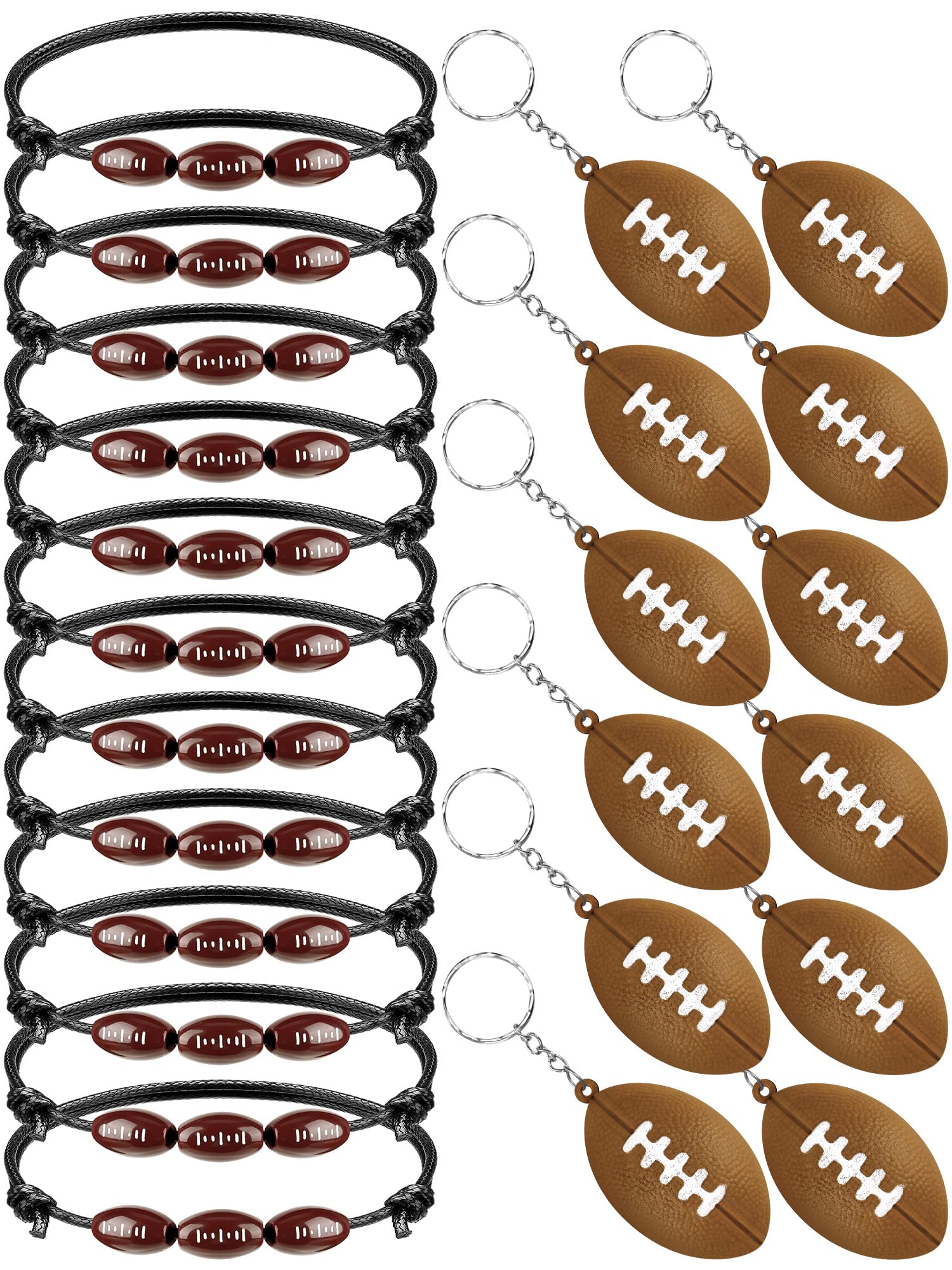 Photo 1 of 24 Pcs Sports Ball Charm Bracelets and Keychains Set Boys Girls Team Gifts Player Party Favor Accessories (Football Style)