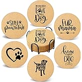 Cegkuc Coasters for Drinks with Set of 6, Cute Dog Coaster for New Home Couples House Warming Gifts Absorbent Paw Cork Wood Bulk for Cup Desk Coffee Table Office Kitchen Decor, Round 4"